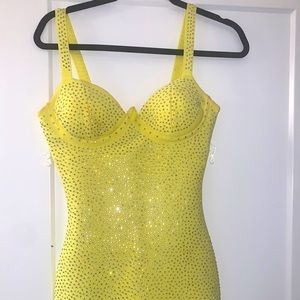Yellow bling short dress .